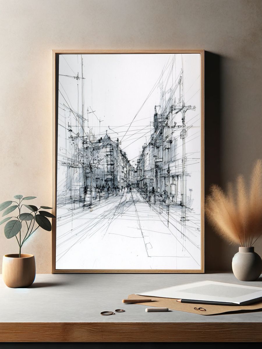 Urban Street Scene — Line-Art Print. — room view 2