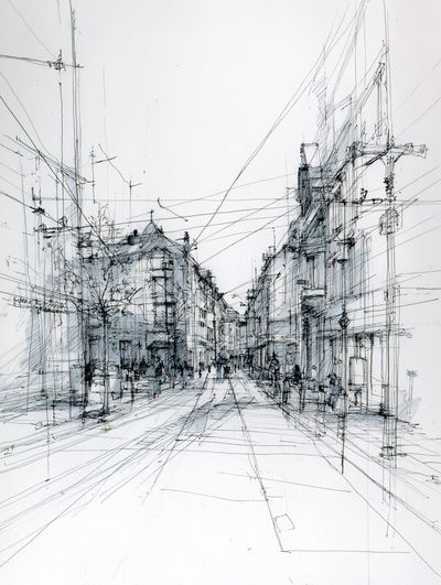 Urban Street Scene — Line-Art Print. poster