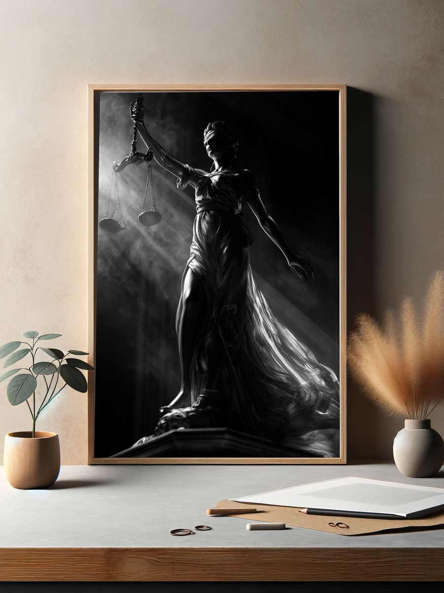 Lady Justice Black White Print. — room view 2