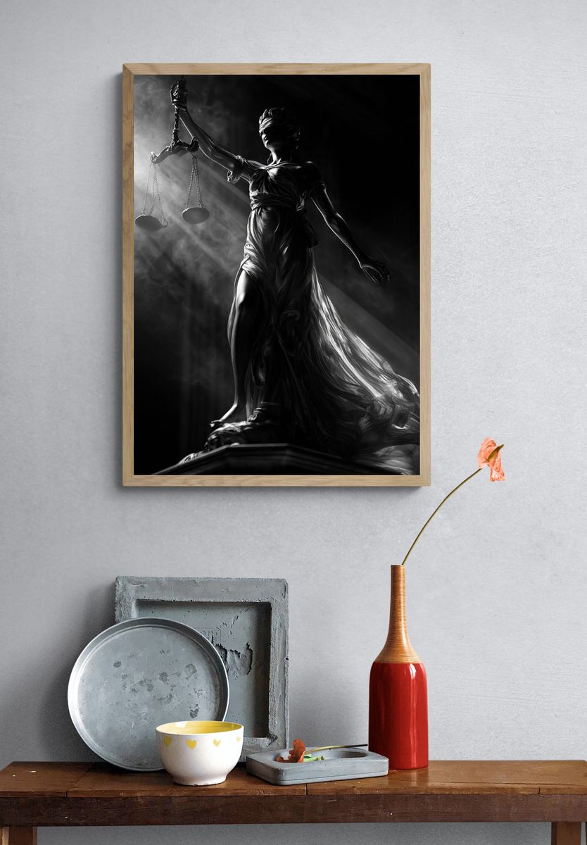 Lady Justice Black White Print. — room view 3