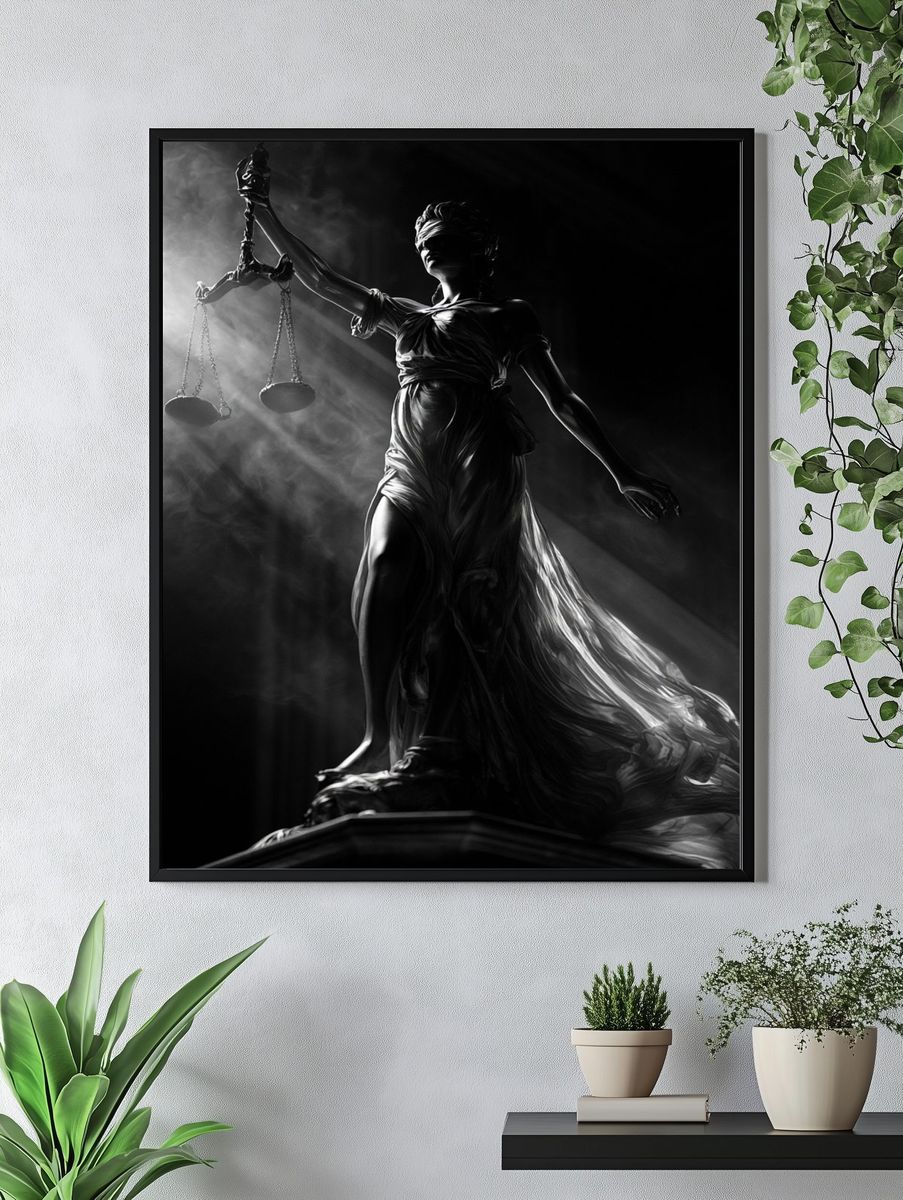 Lady Justice Black White Print. — room view 4