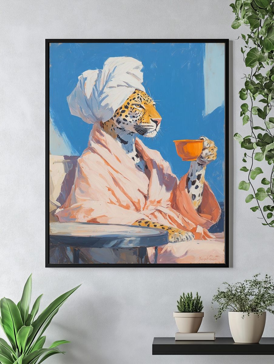 Leopard in Bathrobe — Illustration Print. — room view 4