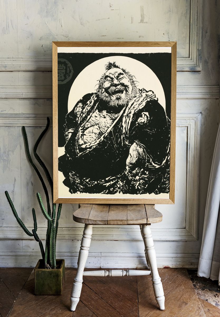 Laughing Buddha Ink Print. — room view 1