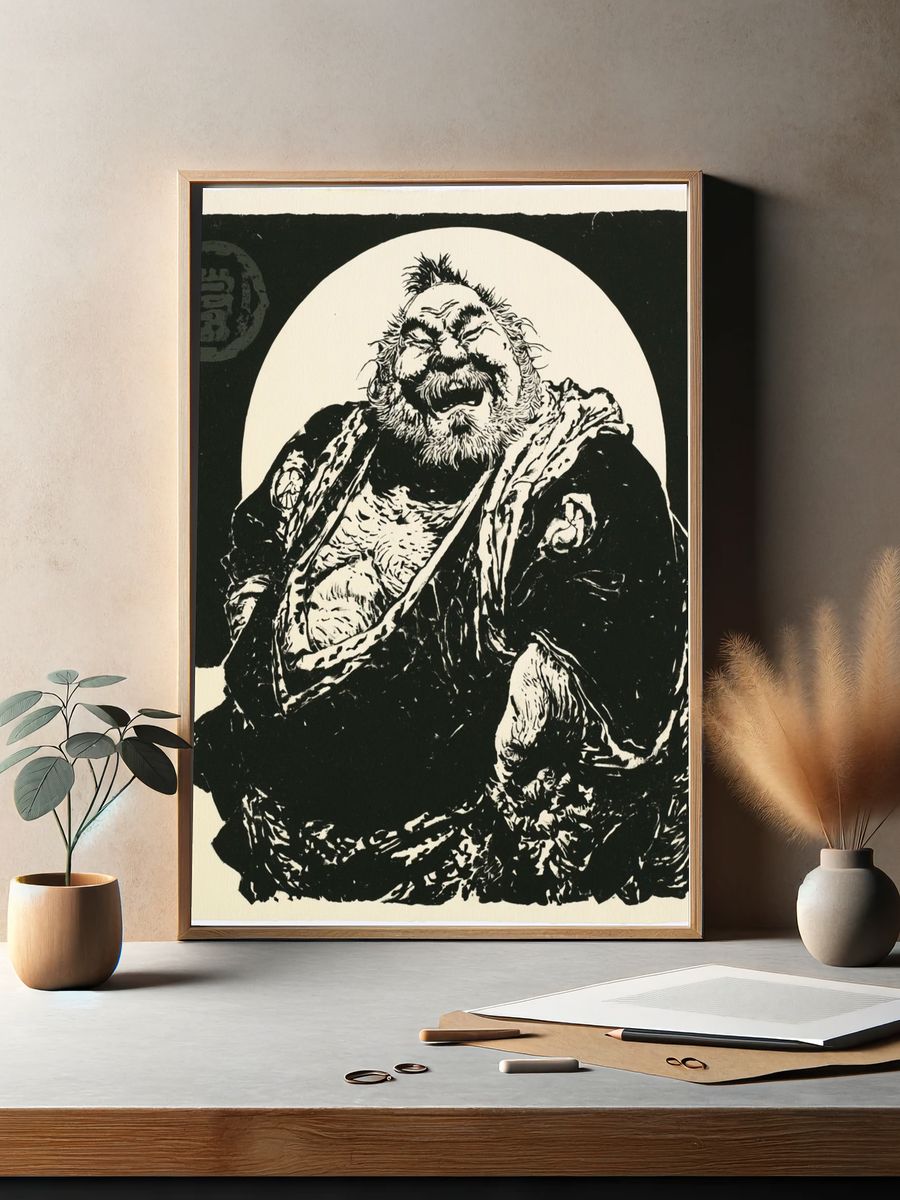 Laughing Buddha Ink Print. — room view 2