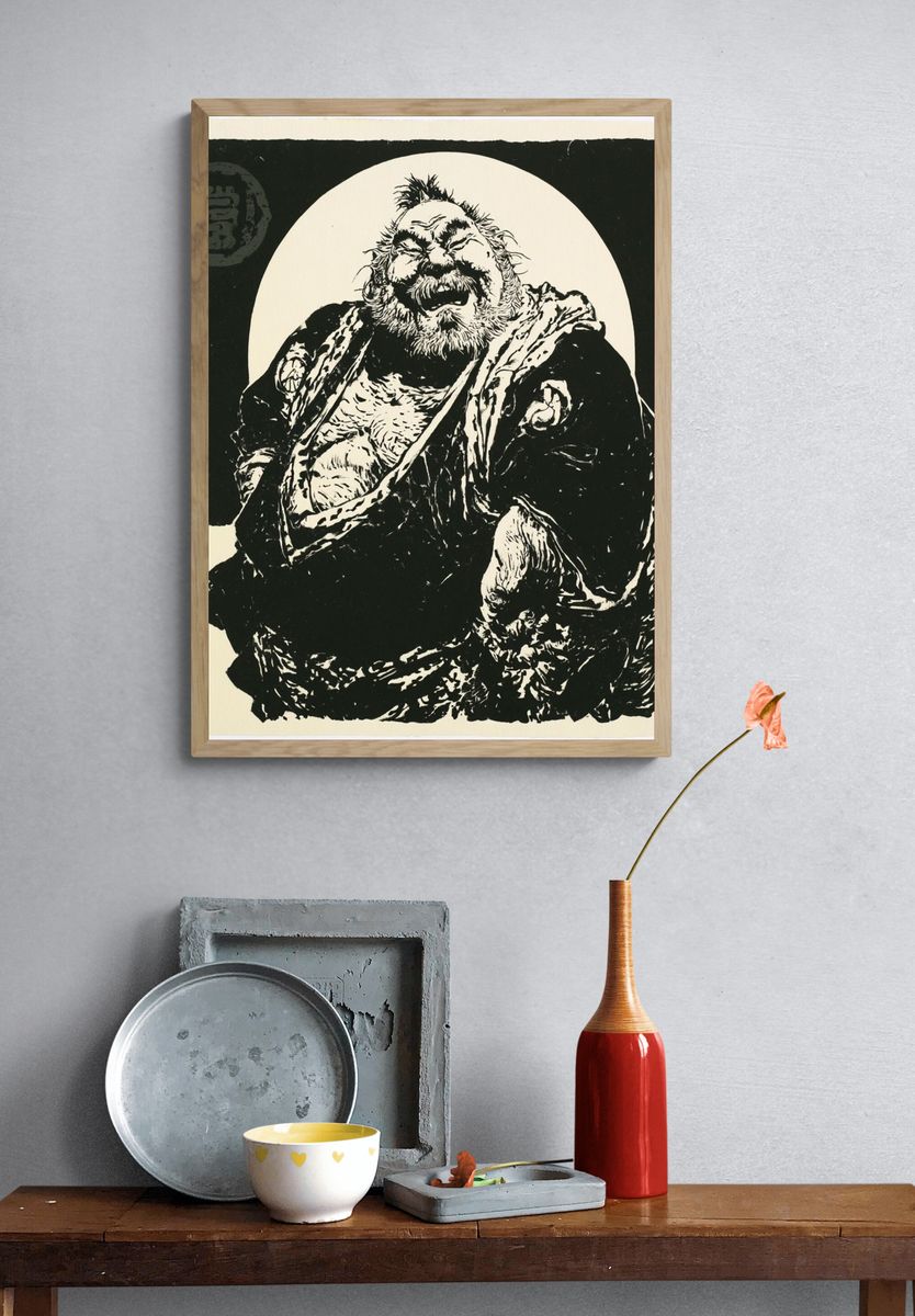 Laughing Buddha Ink Print. — room view 3