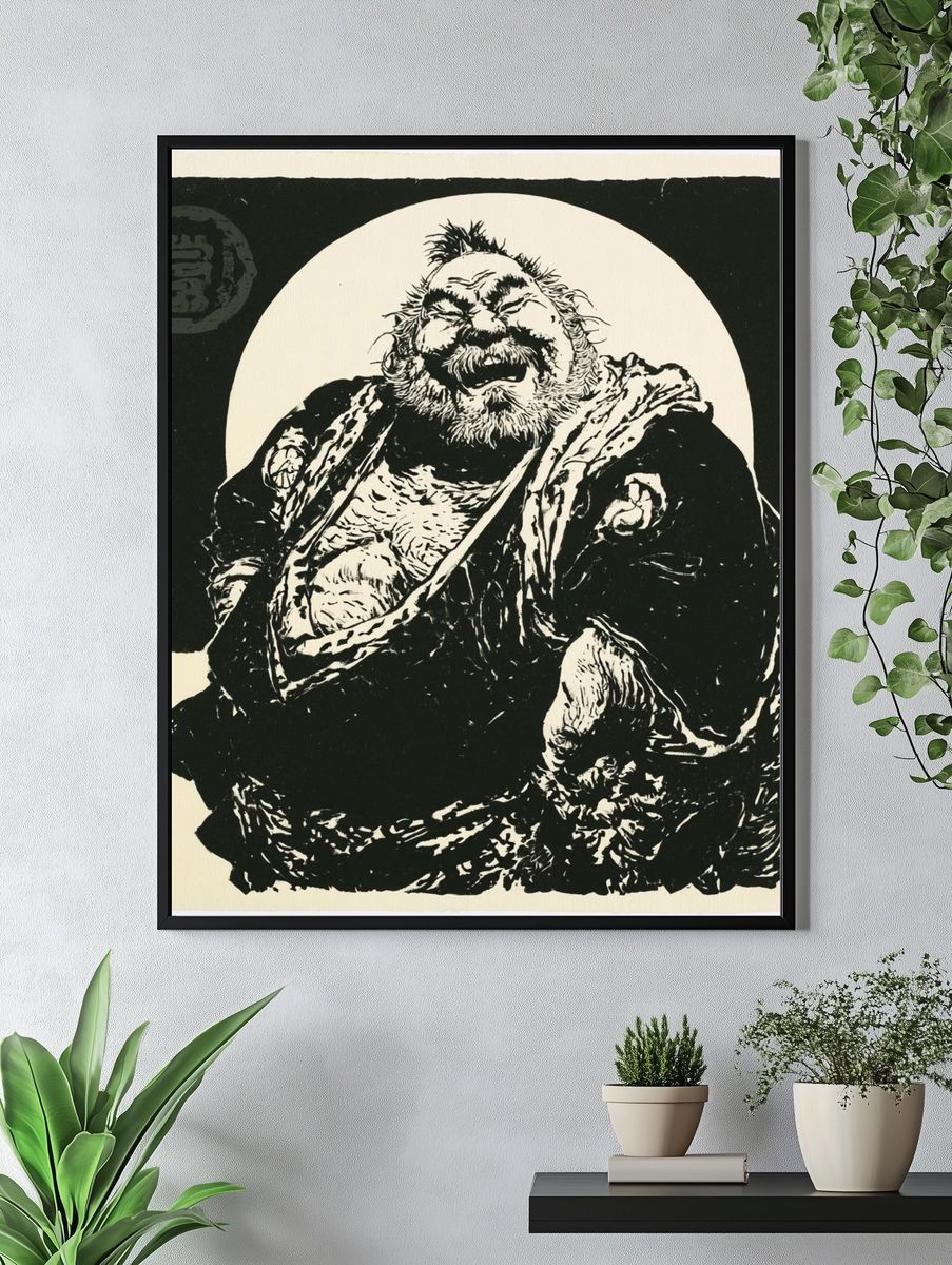 Laughing Buddha Ink Print. — room view 4