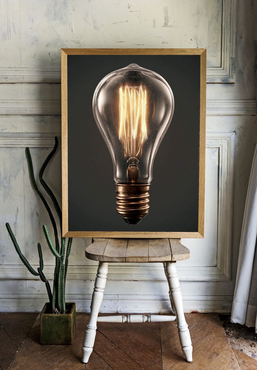 Glowing Light Bulb Photography Poster. — room view 1