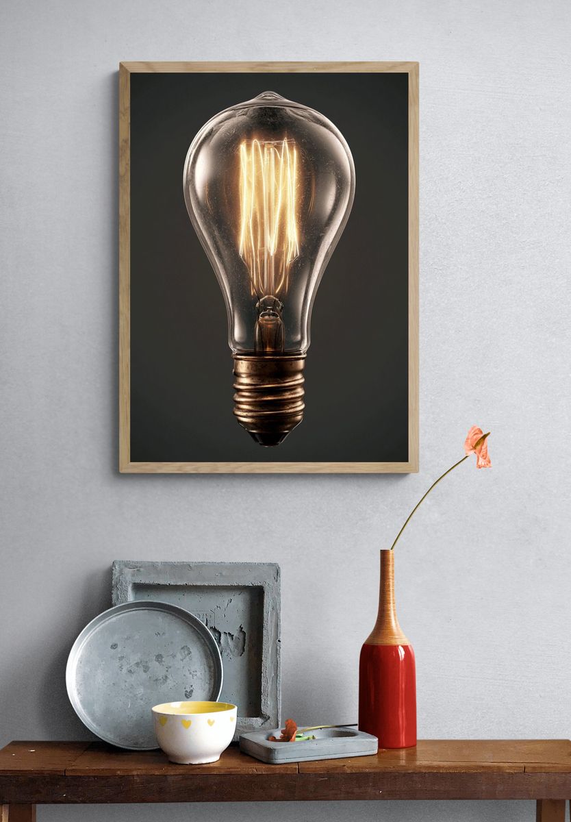 Glowing Light Bulb Photography Poster. — room view 3