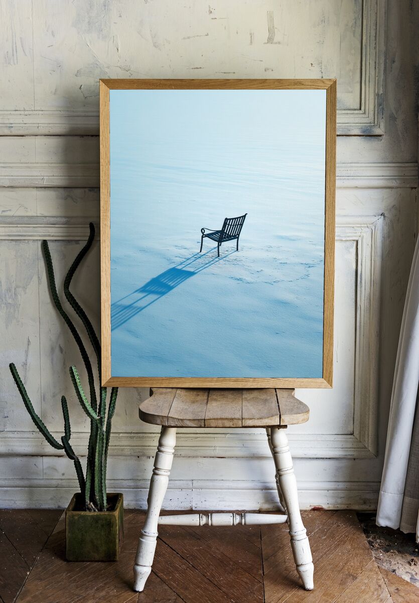 Lonely Chair in Snow — Photography Print. — room view 1