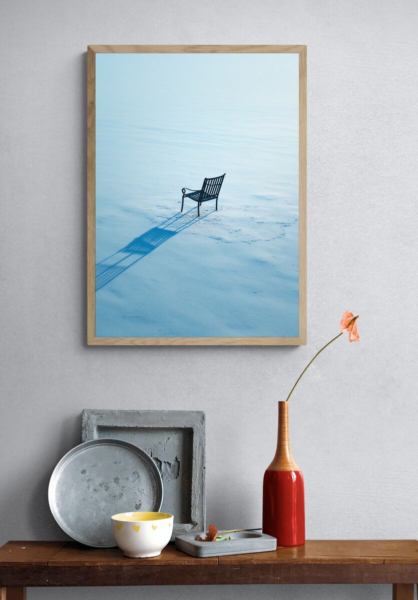Lonely Chair in Snow — Photography Print. — room view 3