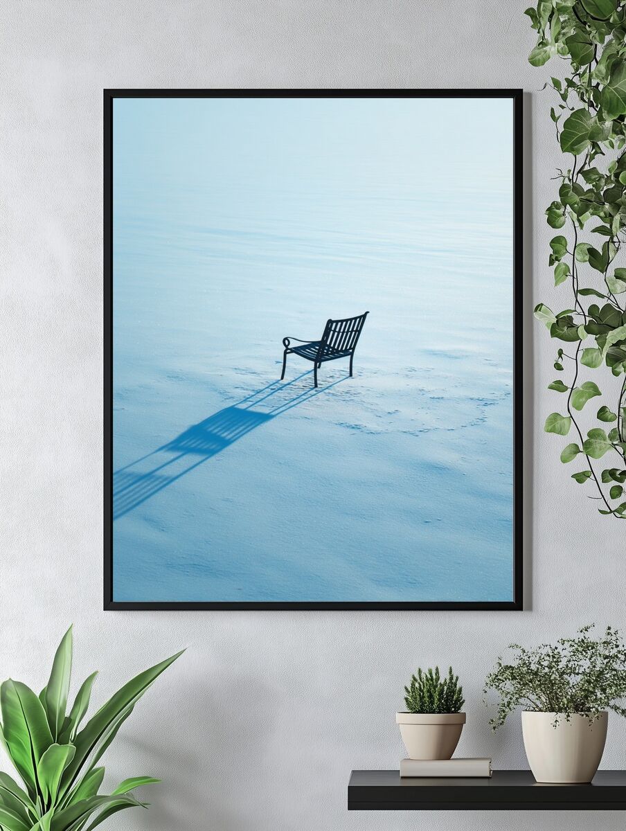 Lonely Chair in Snow — Photography Print. — room view 4