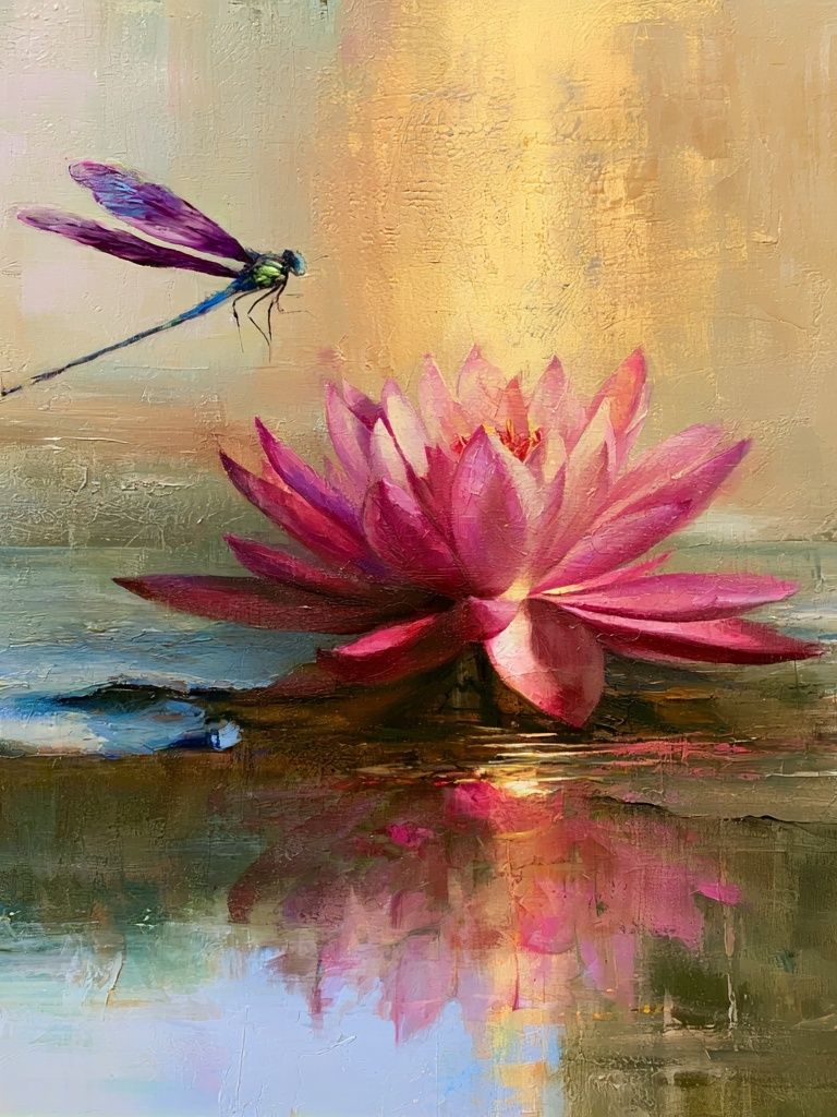 Lotus and Dragonfly Fine-Art Print. poster detail