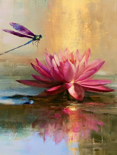 Lotus and Dragonfly Fine-Art Print. poster
