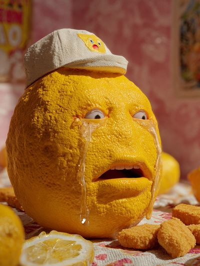 Sad Lemon with Hat — Whimsical Print. poster print