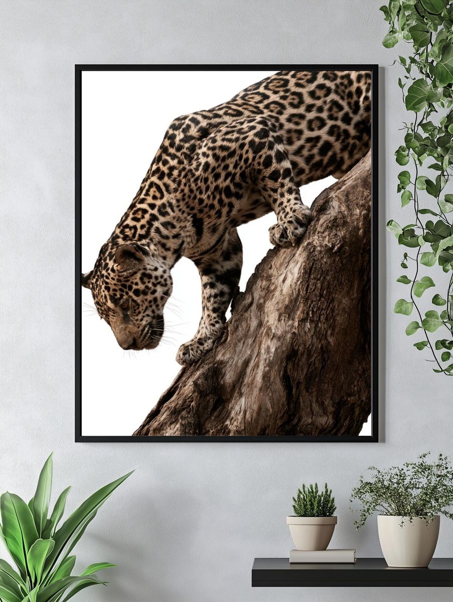 Leopard on Tree Trunk Photography Poster. — room view 4