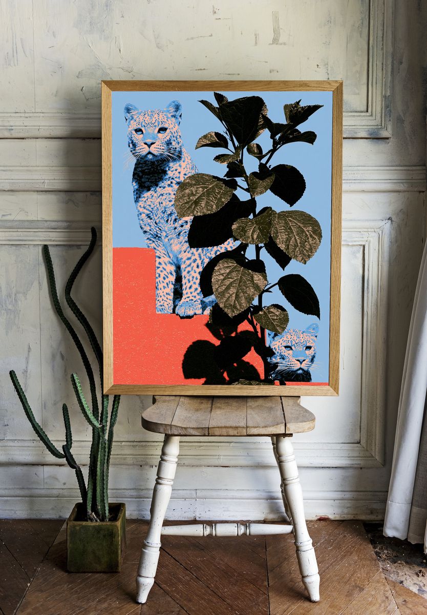 Leopard and Foliage Collage Print. — room view 1