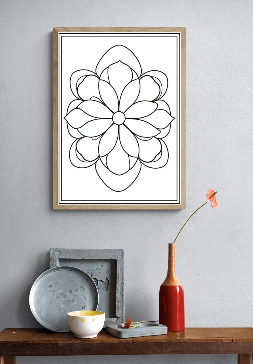 Lotus Flower Line Art Poster. — room view 3