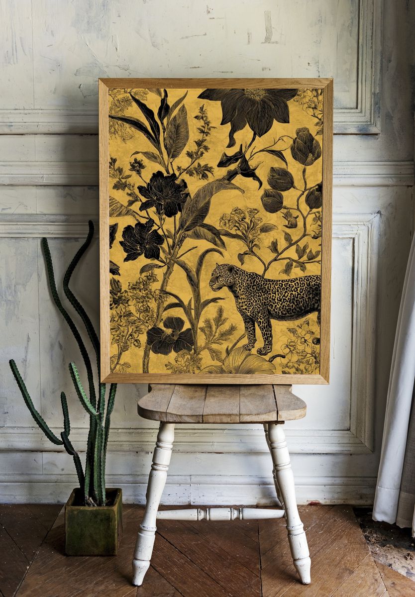 Leopard and Floral Illustration Poster. room preview