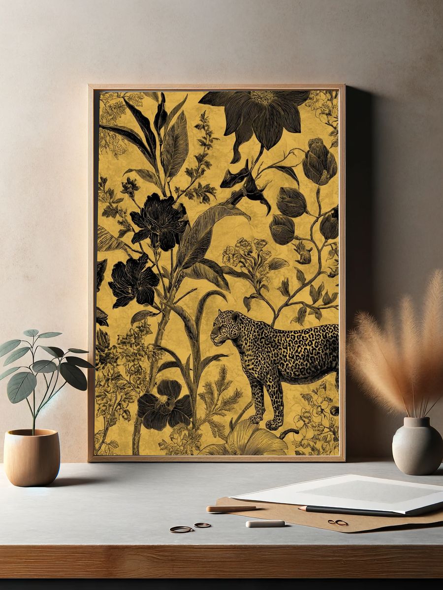 Leopard and Floral Illustration Poster. — room view 2