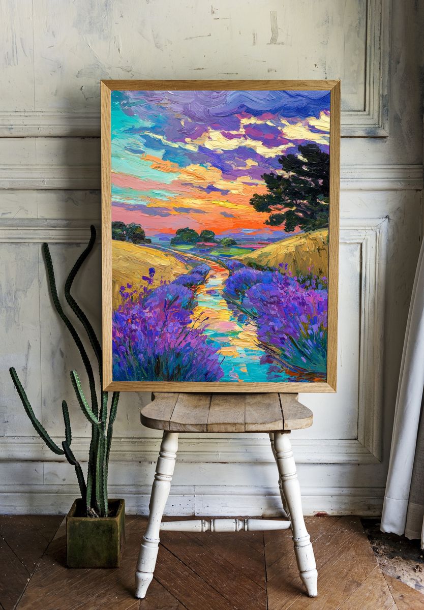 Lavender Fields at Sunset — Fine Art Print. room preview