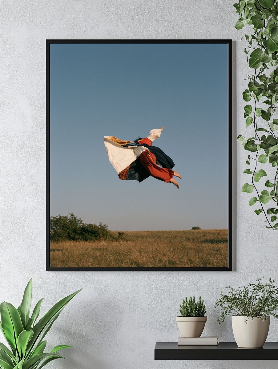 Leaping Figure in Sky Photography Poster. — room view 4