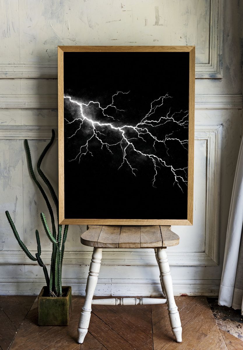 Lightning Strike Black-White Poster. room preview