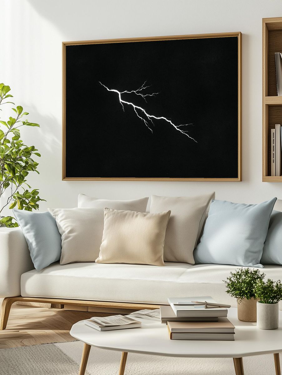 Lightning Strike Black-White Print. — room view 2