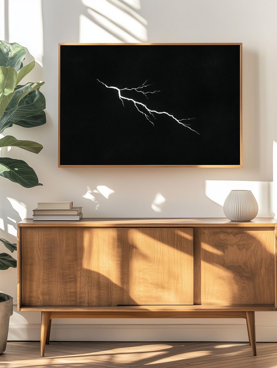 Lightning Strike Black-White Print. — room view 3