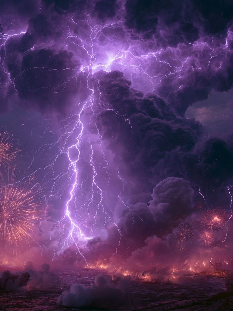 Purple Lightning Storm Poster. poster — illustration art