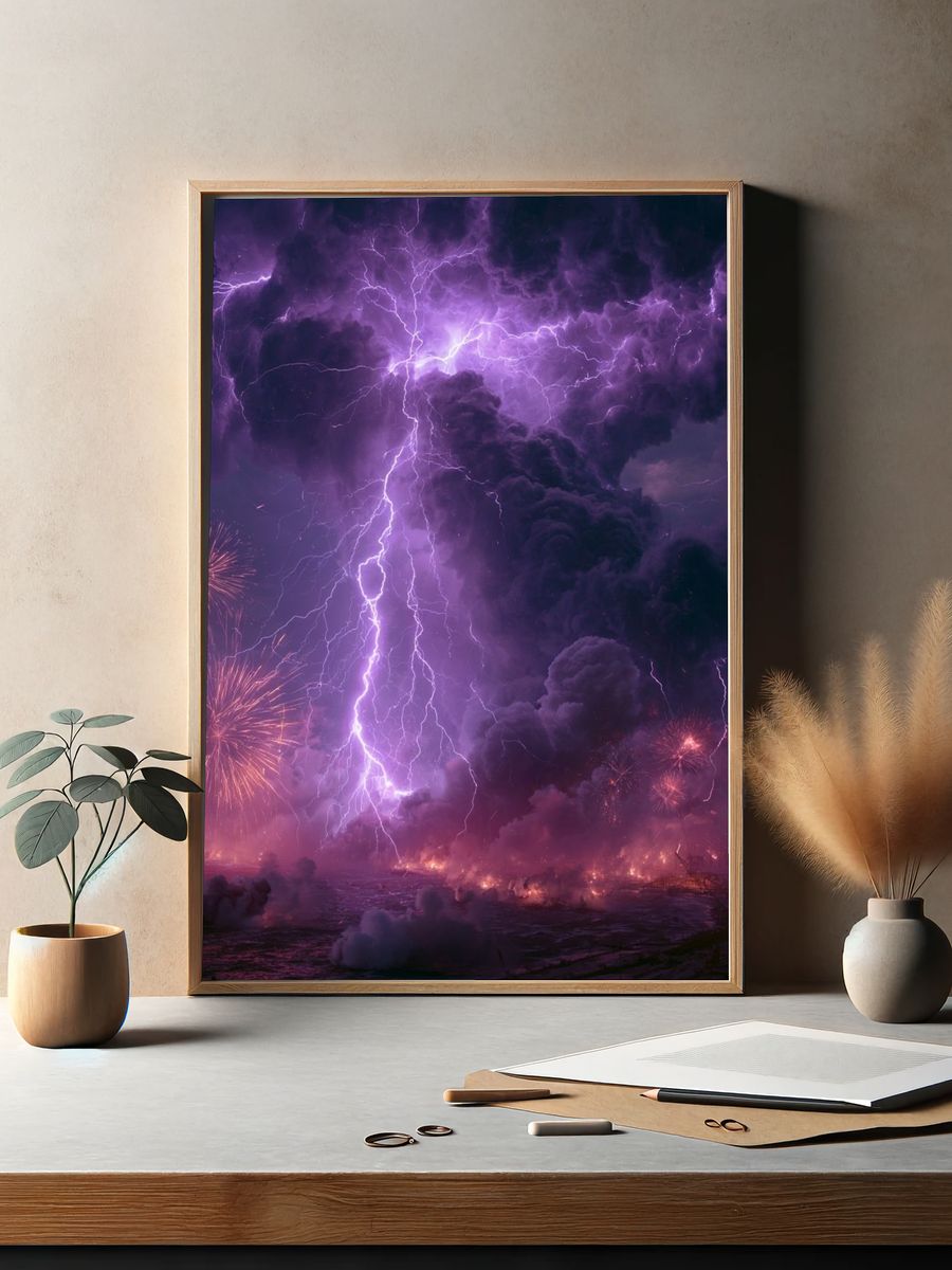 Purple Lightning Storm Poster. — room view 2