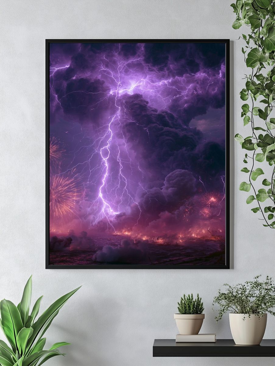 Purple Lightning Storm Poster. — room view 4