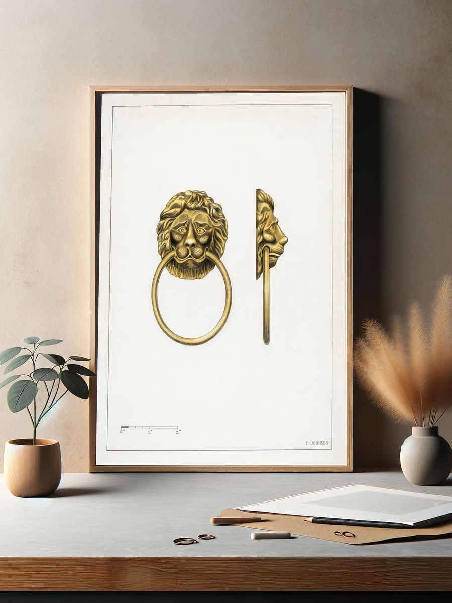 Lion Head Door Knocker — Vintage Print. — room view 2