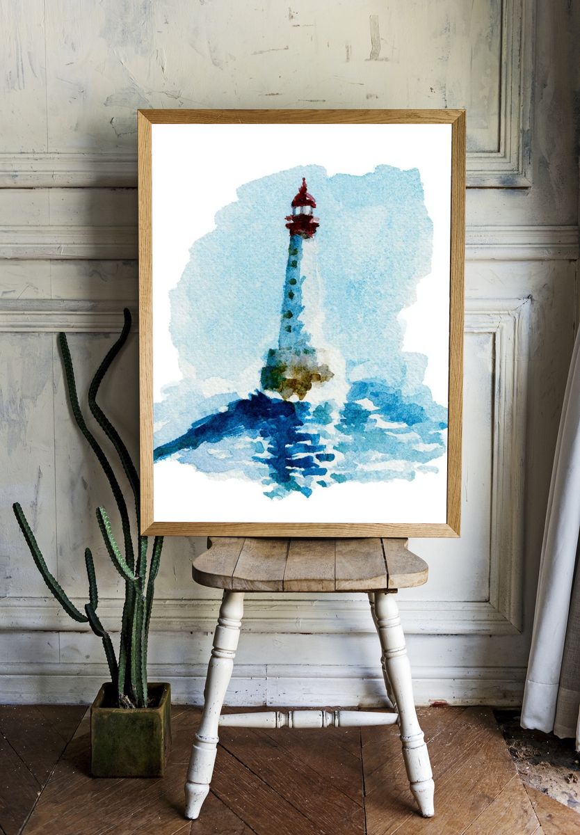 Lighthouse Watercolor Poster. — room view 1
