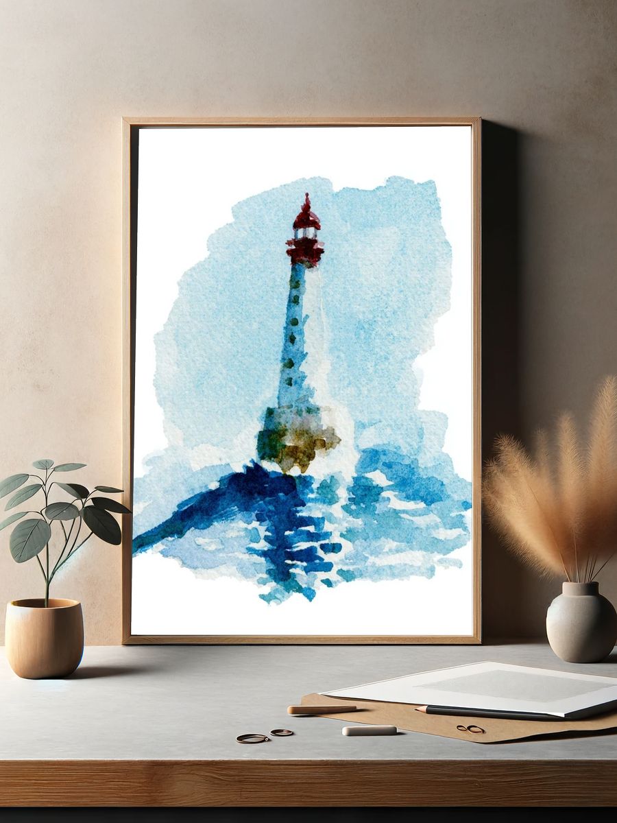 Lighthouse Watercolor Poster. — room view 2