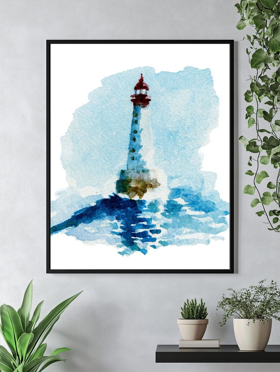 Lighthouse Watercolor Poster. — room view 4