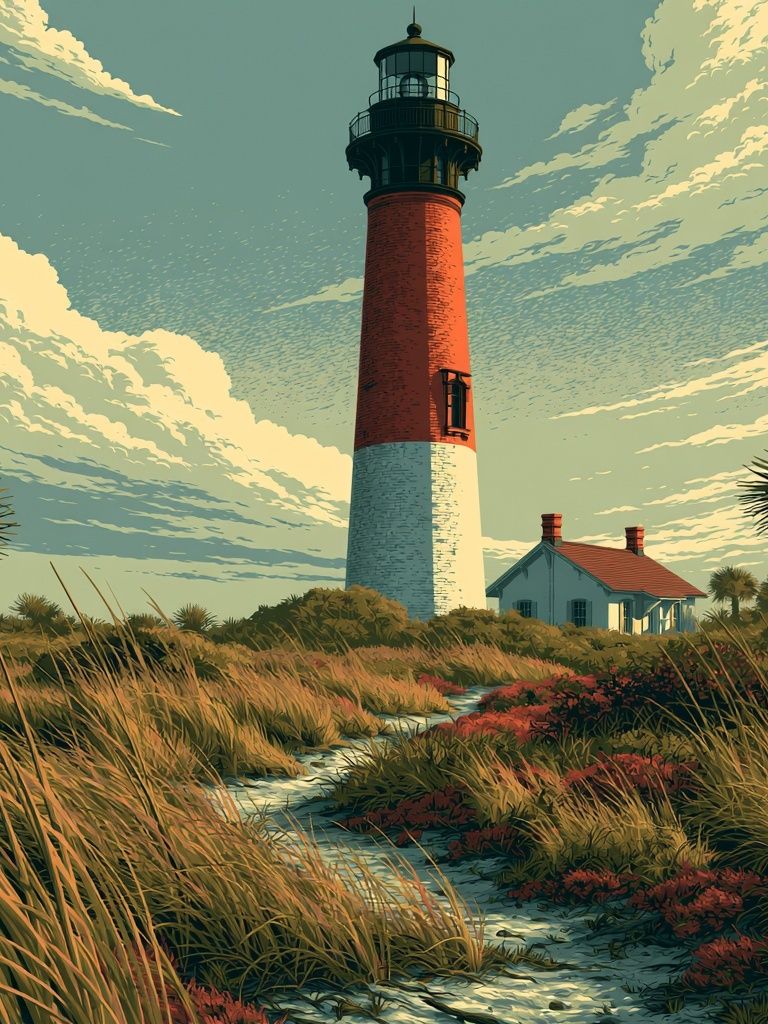 Lighthouse Coastal Illustration Poster. poster detail