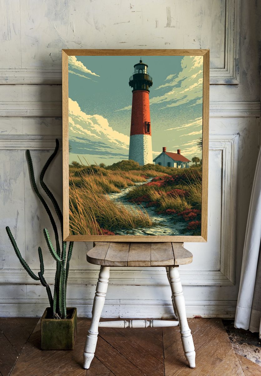 Lighthouse Coastal Illustration Poster. — room view 1