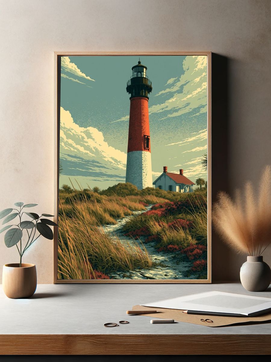 Lighthouse Coastal Illustration Poster. — room view 2