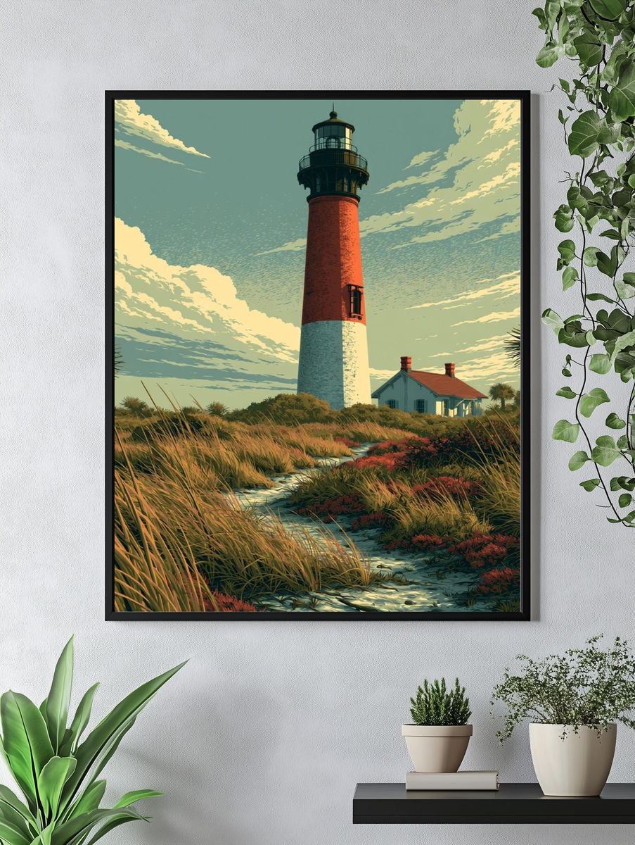 Lighthouse Coastal Illustration Poster. — room view 4
