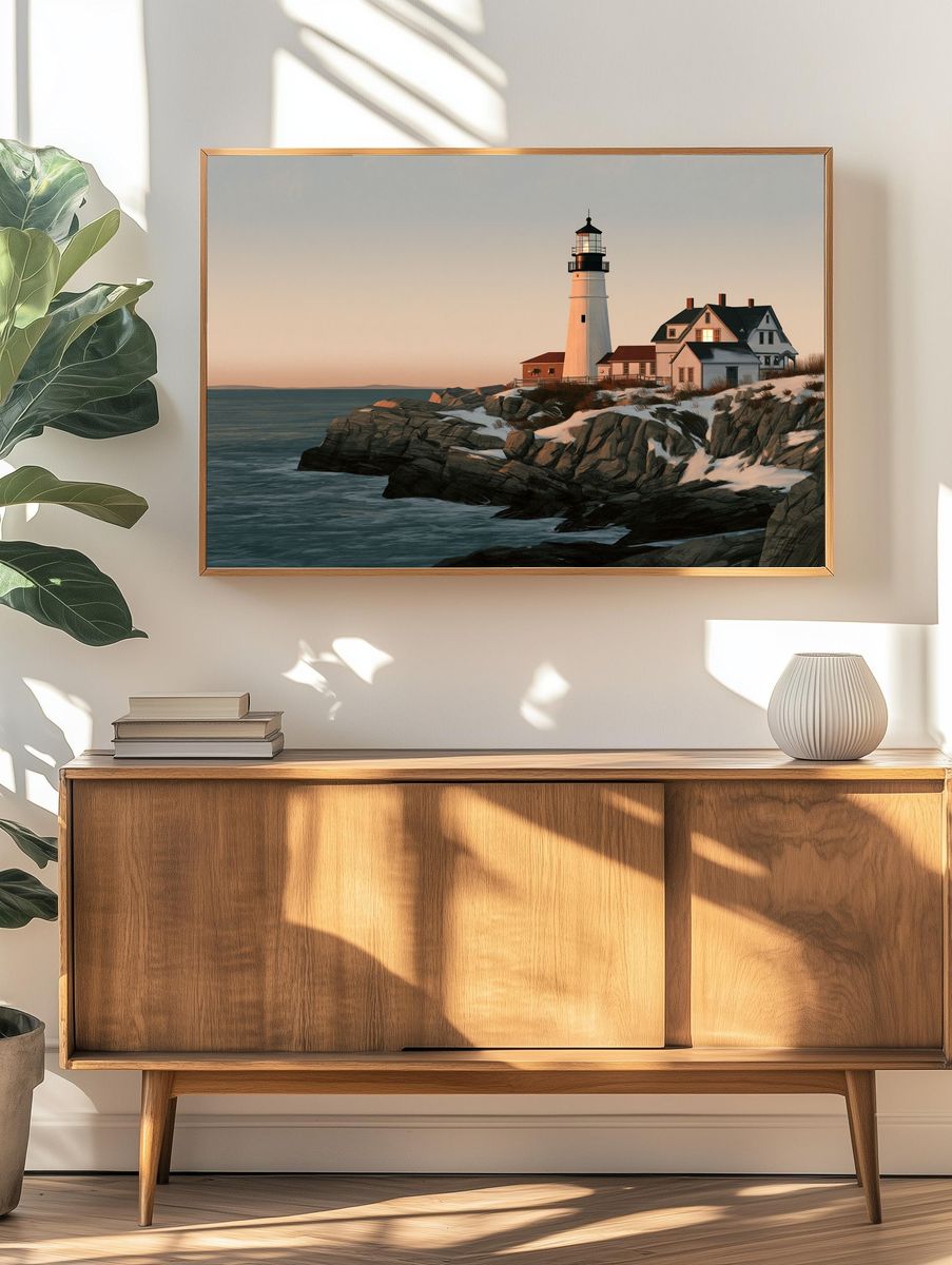 Coastal Lighthouse at Dusk Poster. — room view 3