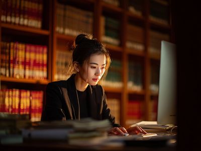 Focused Student in Library — Photography Print. poster print