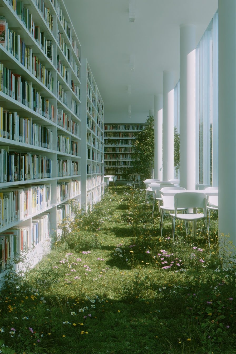 Modern Library with Greenery Poster. poster detail
