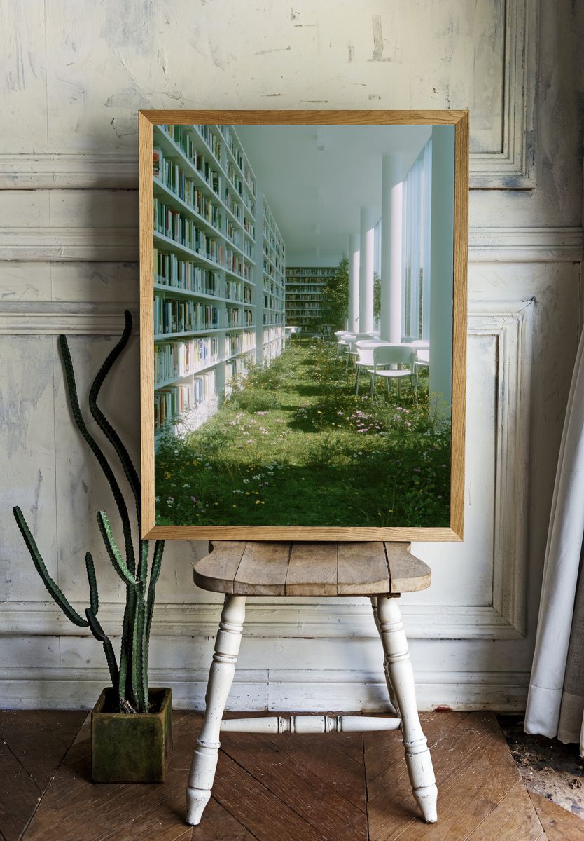 Modern Library with Greenery Poster. room preview