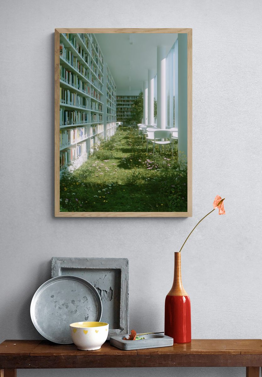 Modern Library with Greenery Poster. — room view 3