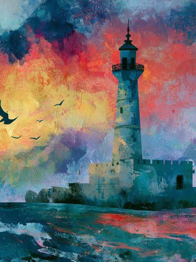 Lighthouse Sunset Illustration Poster. poster