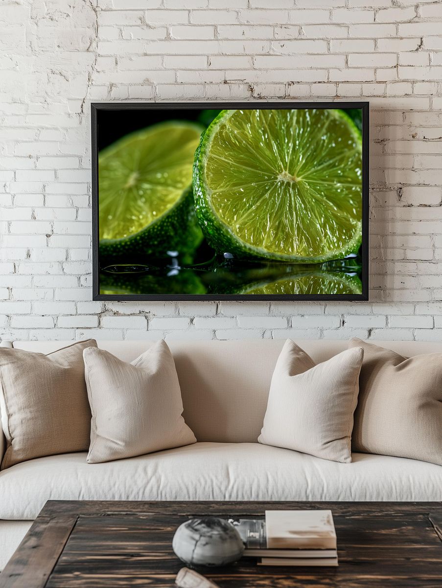 Lime Slices Macro Photography Poster. — room view 1