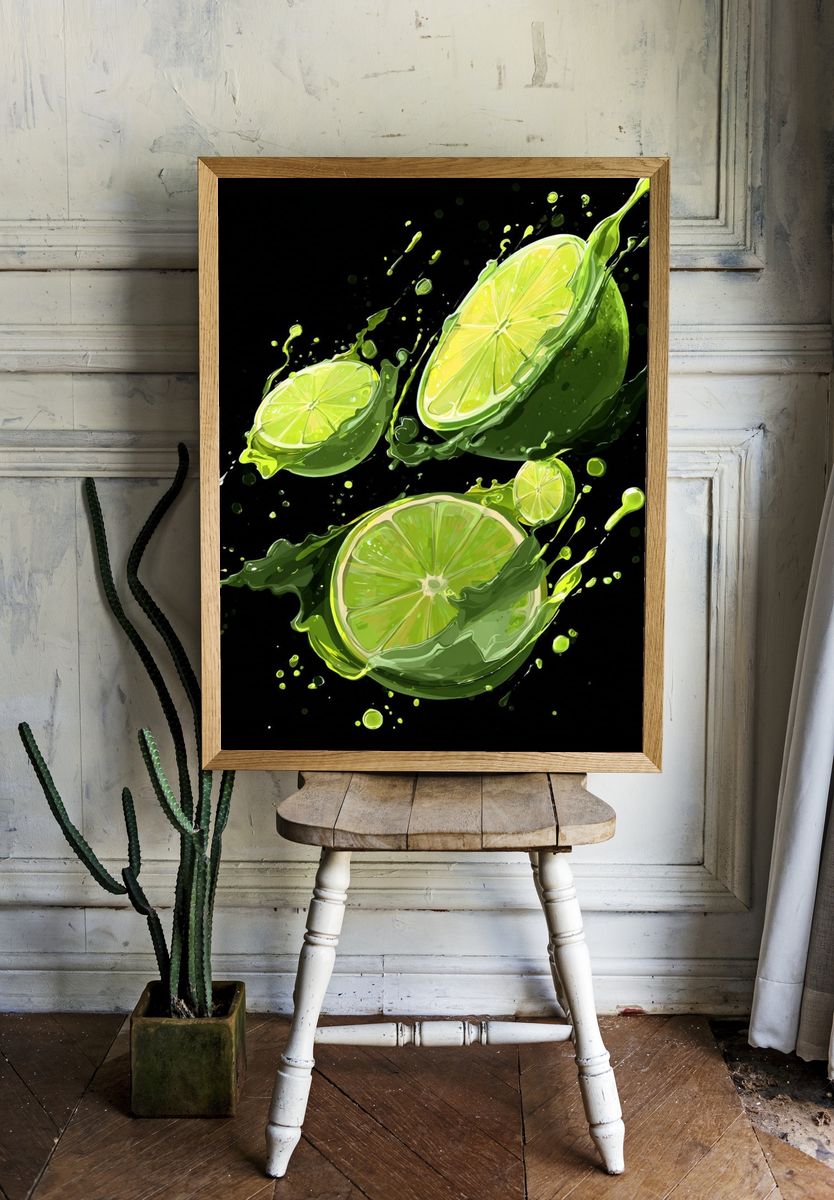 Lime Splash Illustration Poster room preview