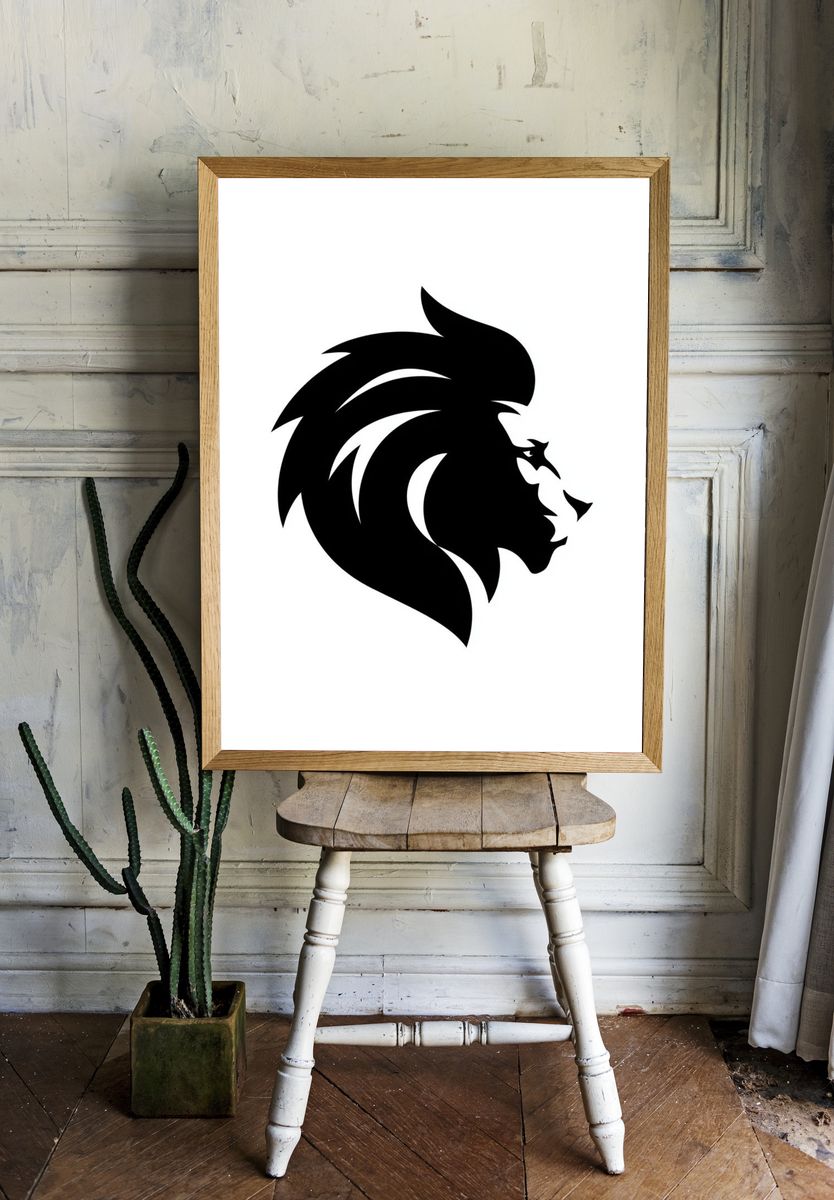 Lion Head Silhouette Minimalist Poster. — room view 1