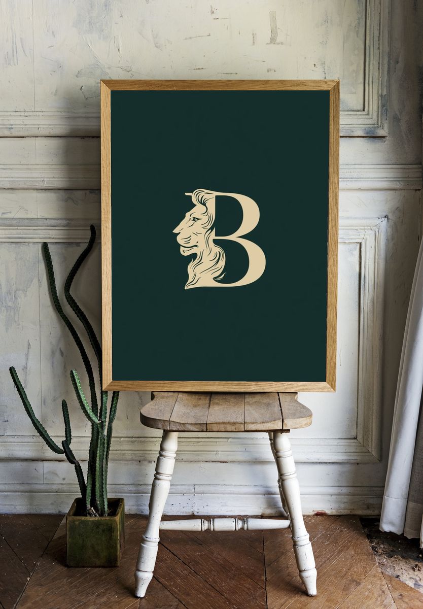 Lion Monogram Typography Poster. — room view 1