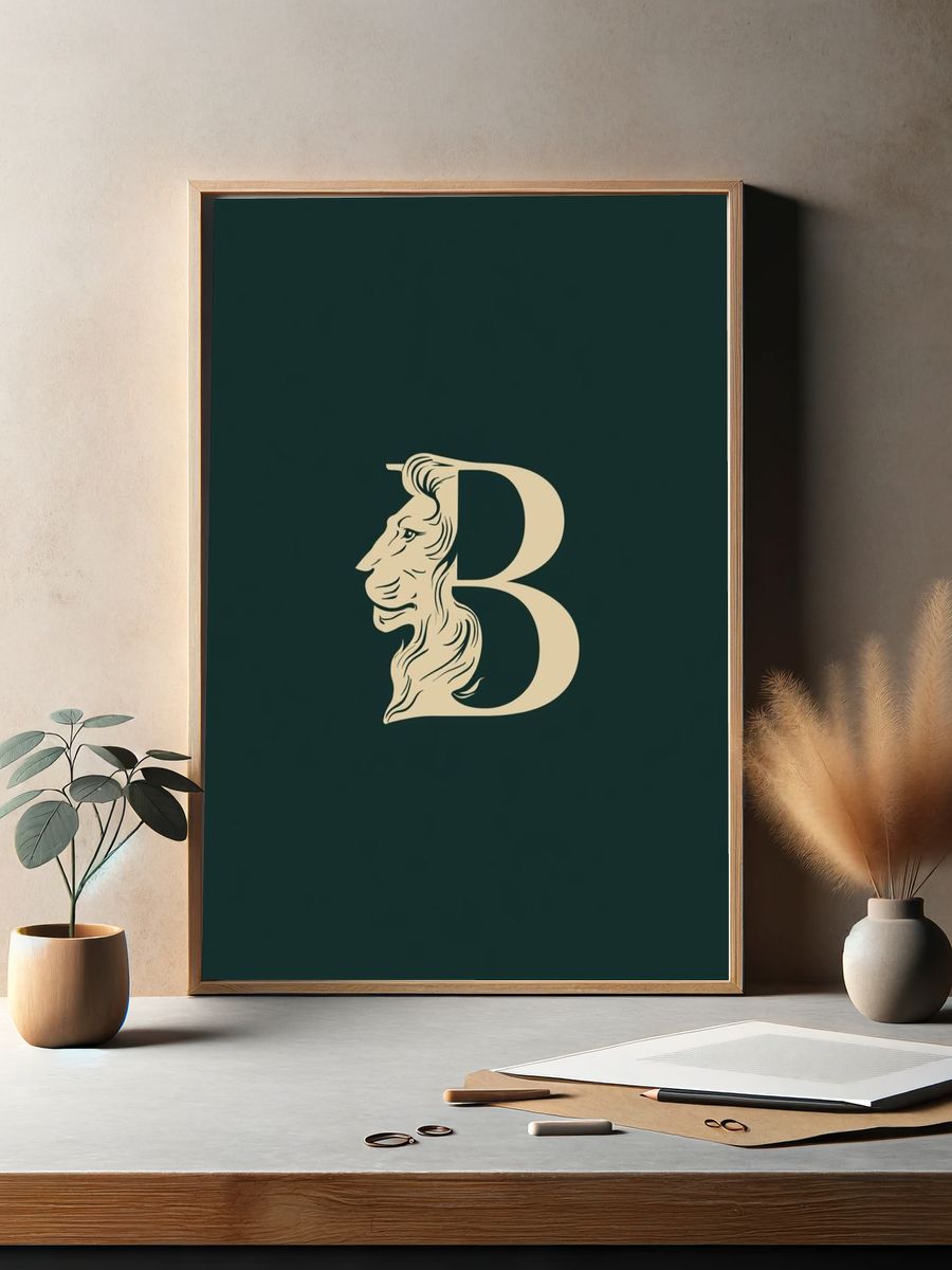 Lion Monogram Typography Poster. — room view 2